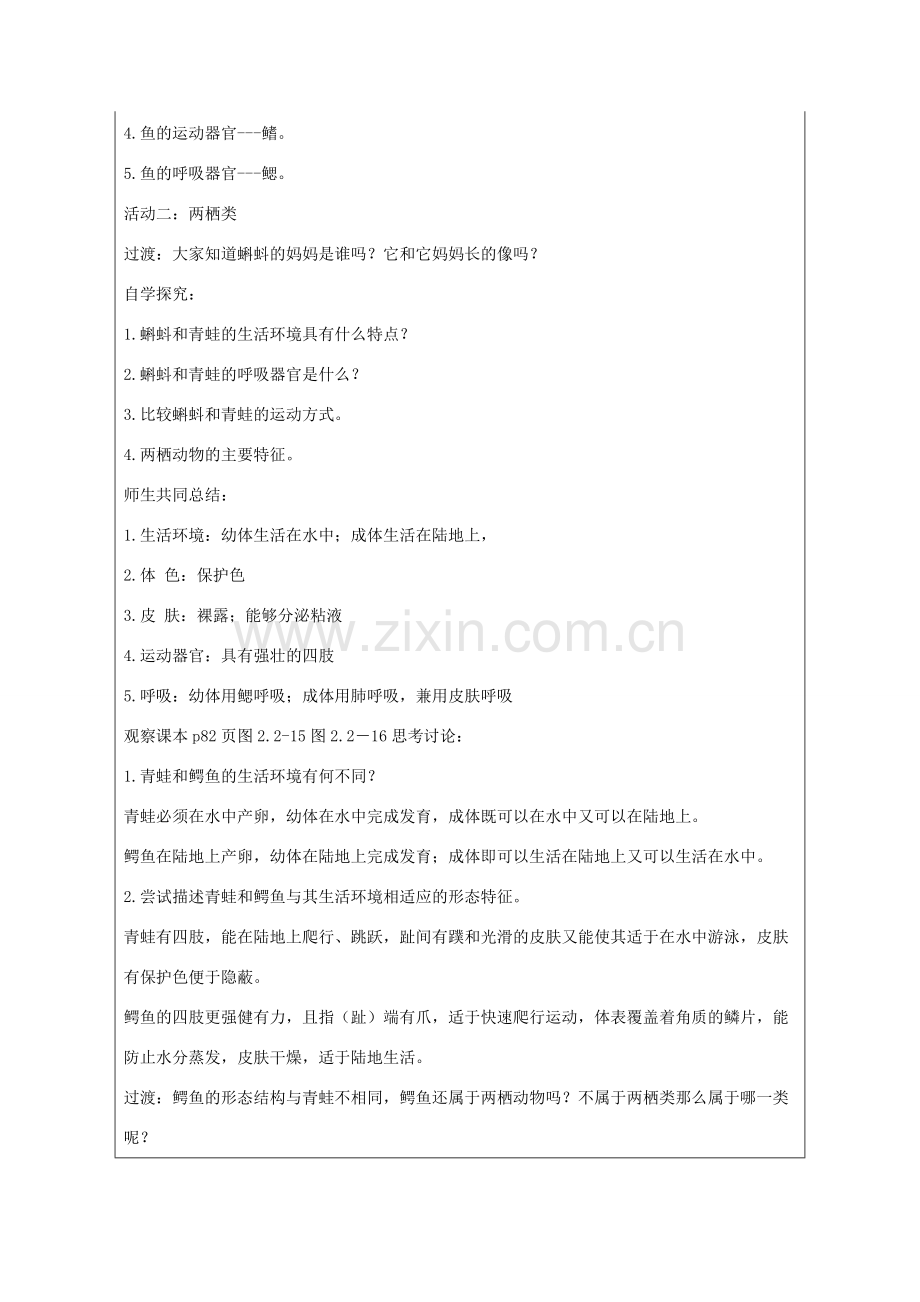 七年级生物上册 2.2.2《脊椎动物的主要类群》第一课时教案1 （新版）济南版-（新版）济南版初中七年级上册生物教案.doc_第3页