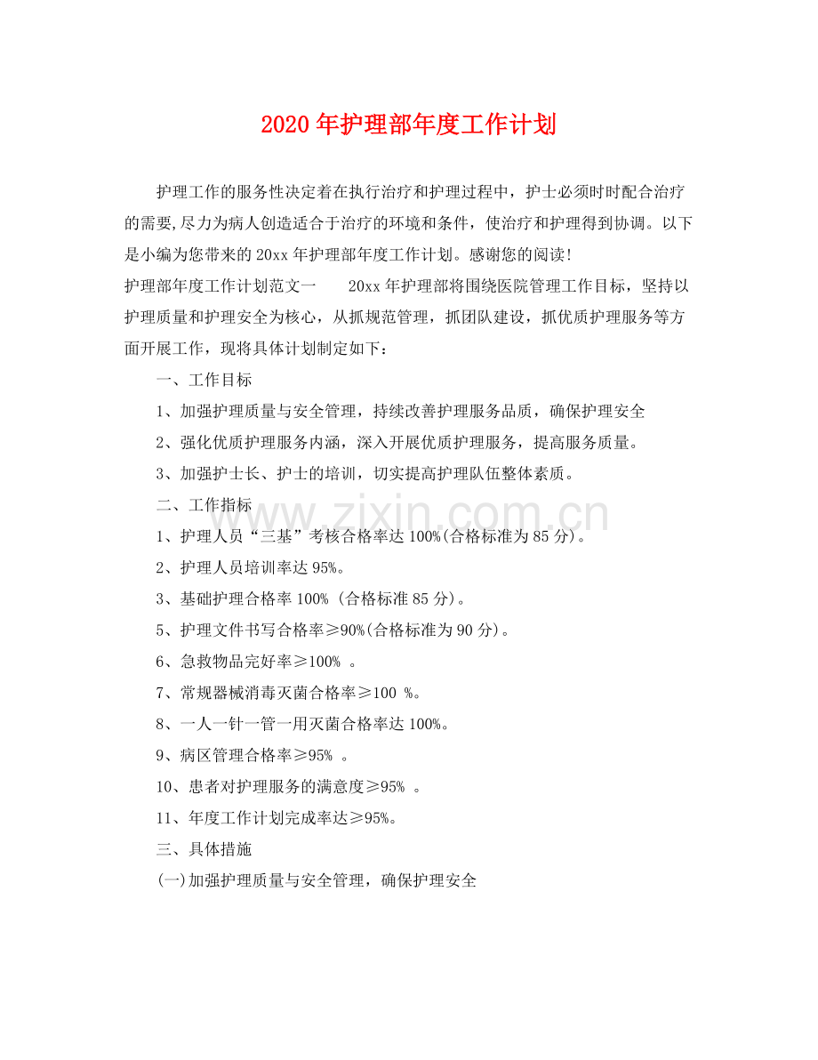 2020年护理部年度工作计划 .docx_第1页