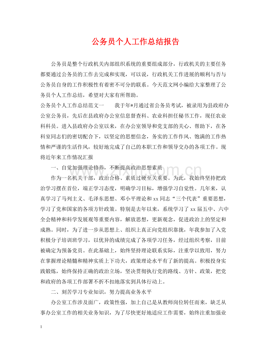 公务员个人工作总结报告.docx_第1页