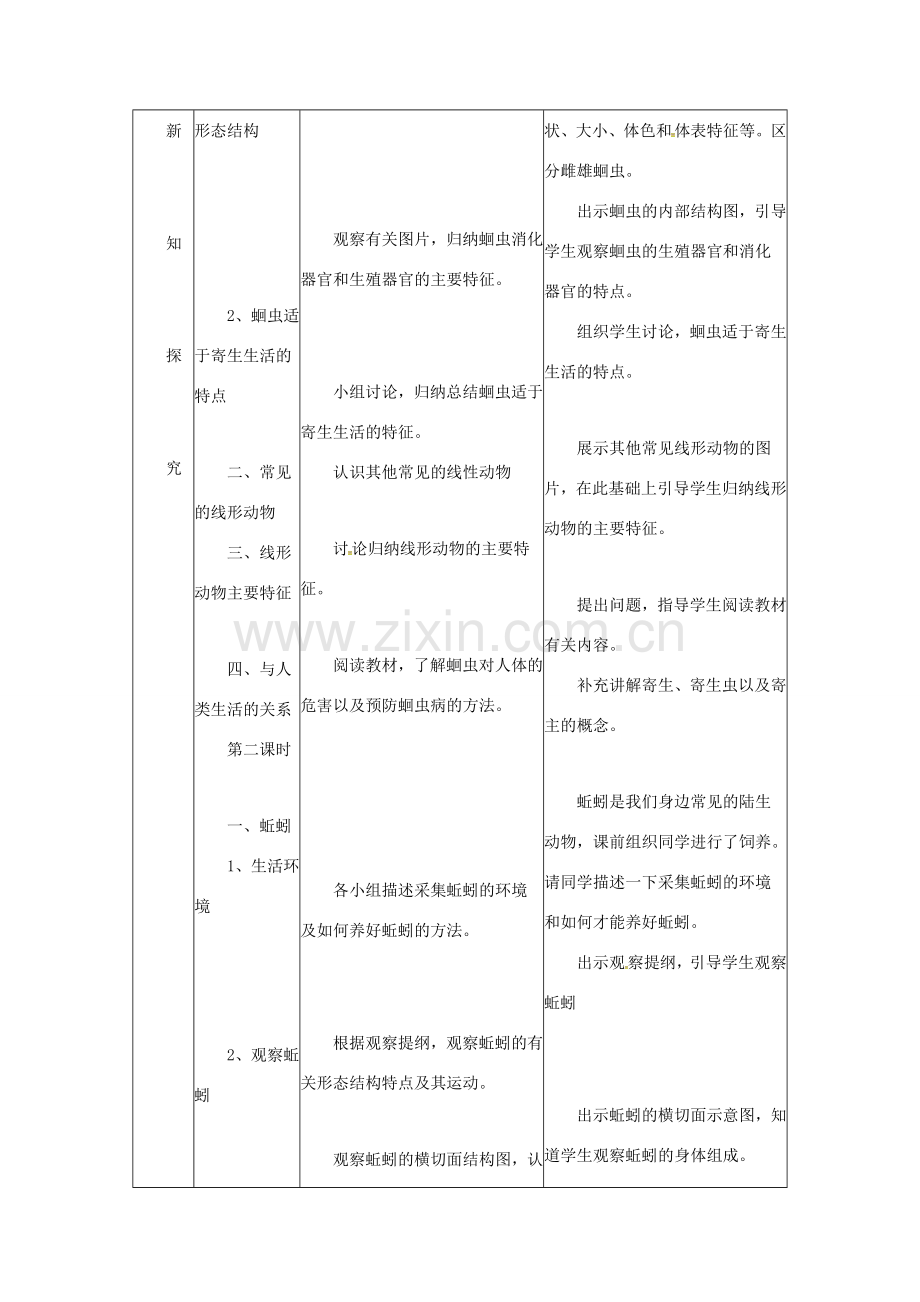 七年级生物上册 1.4.3 线形动物和环节动物教案 （新版）冀教版-（新版）冀教版初中七年级上册生物教案.doc_第2页