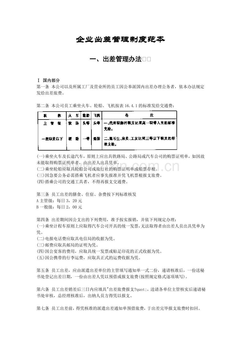 企业出差管理制度范本.doc_第1页