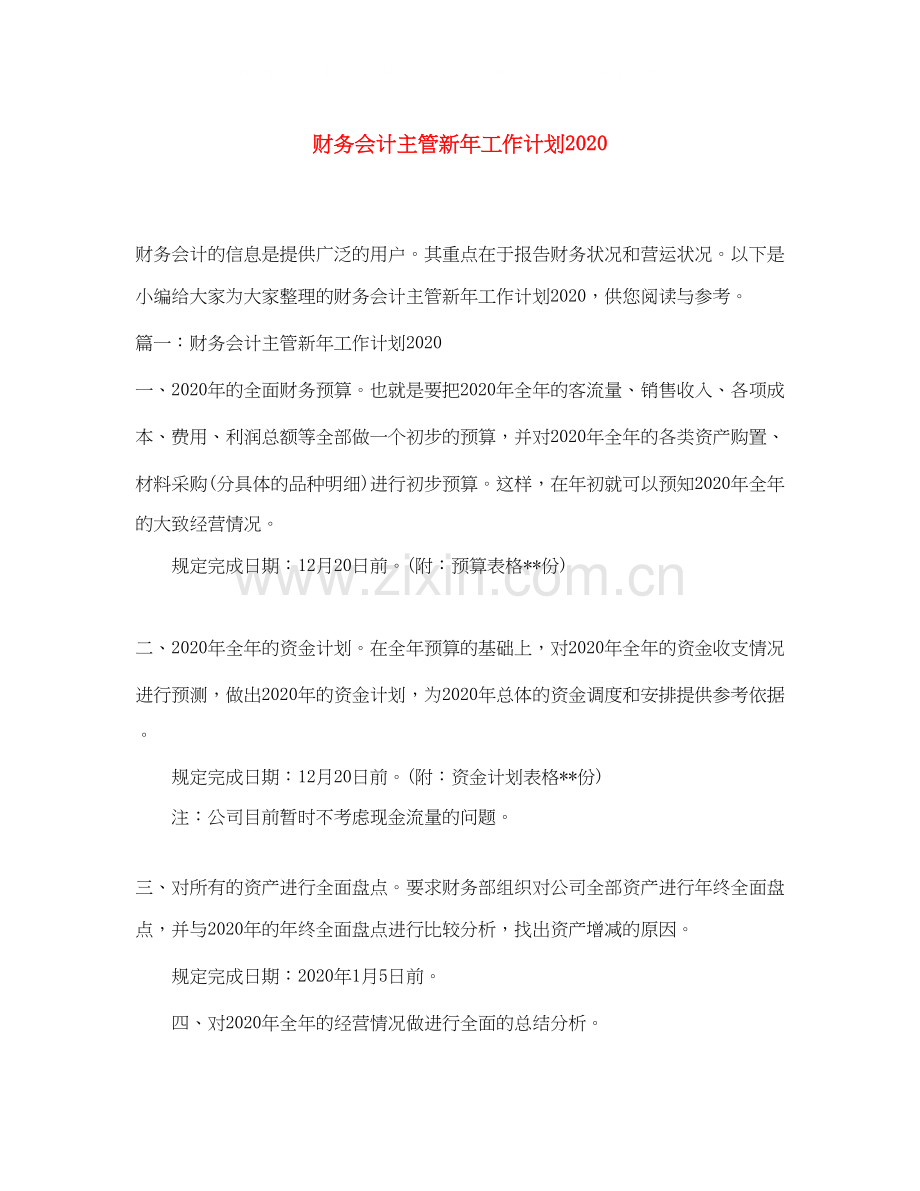 财务会计主管新年工作计划.docx_第1页