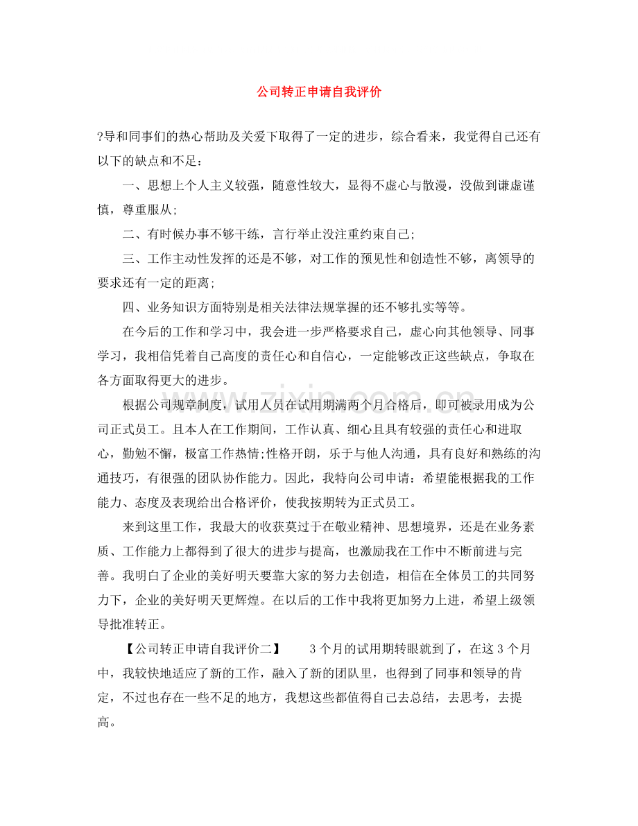 公司转正申请自我评价.docx_第1页