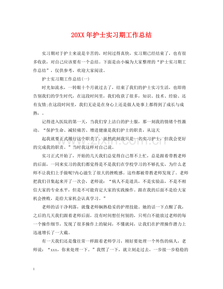 护士实习期工作总结.docx_第1页