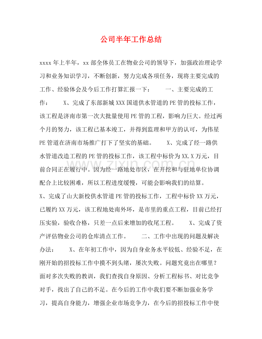 公司半年工作总结22.docx_第1页