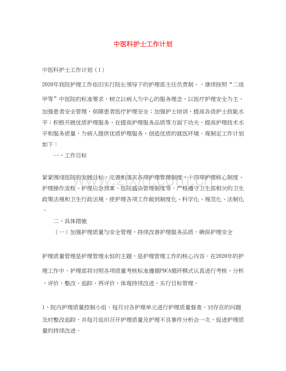 中医科护士工作计划.docx_第1页