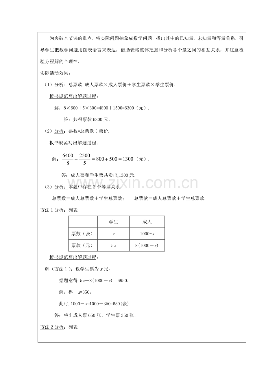 七年级数学上册 第5章 一元一次方程 5.5 应用一元一次方程—“希望工程”义演教案2 （新版）北师大版-（新版）北师大版初中七年级上册数学教案.doc_第3页