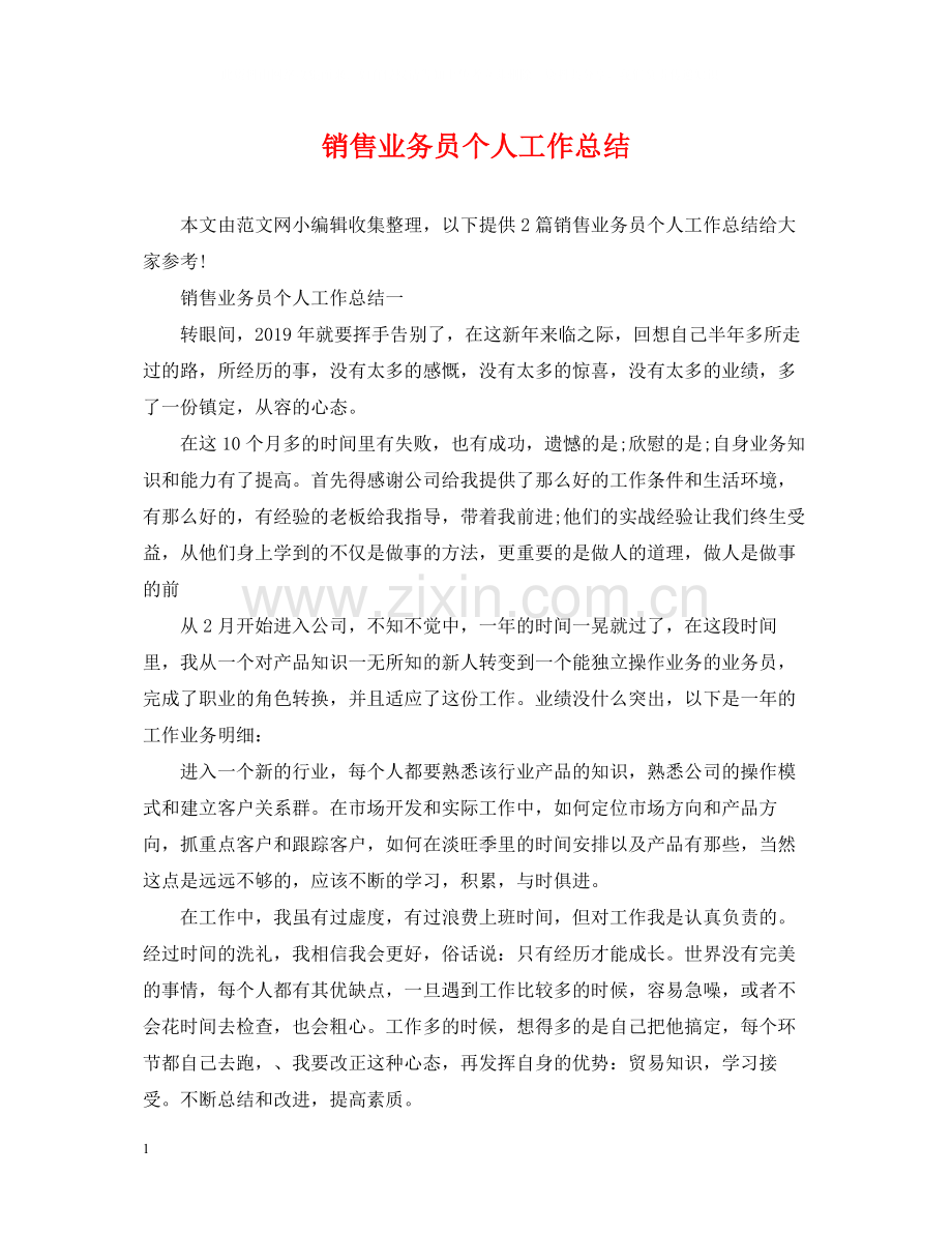 销售业务员个人工作总结.docx_第1页