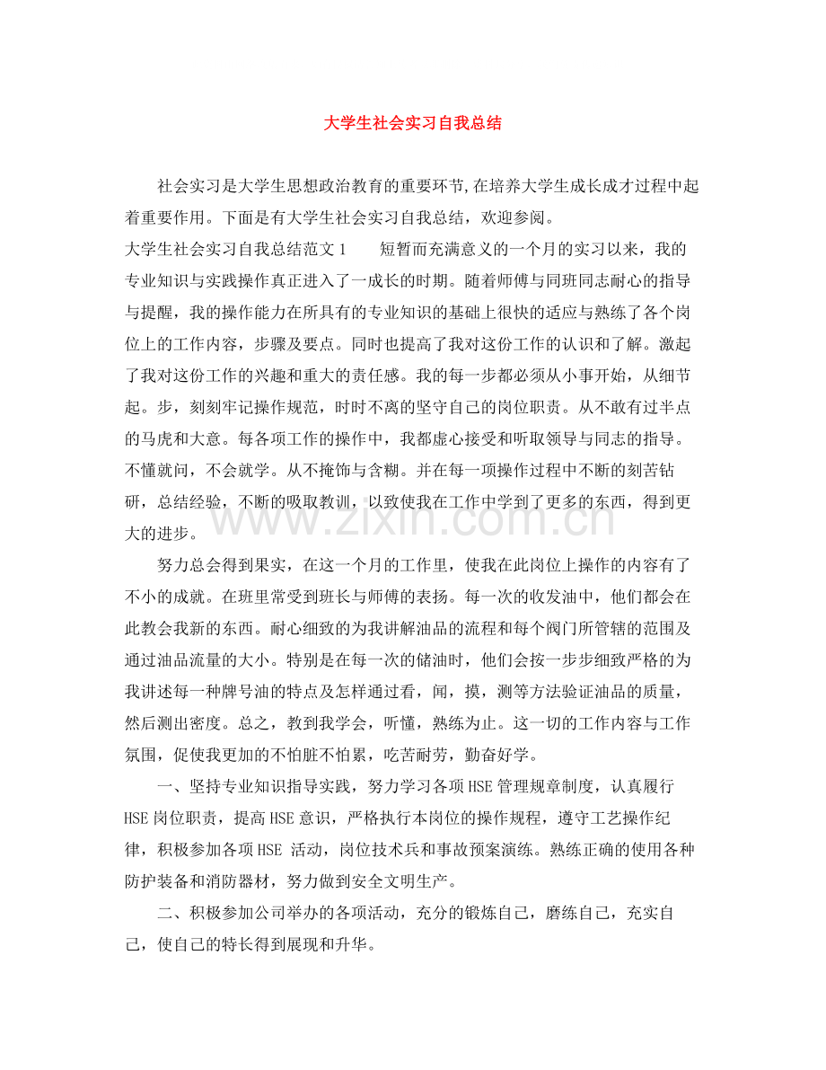 大学生社会实习自我总结.docx_第1页