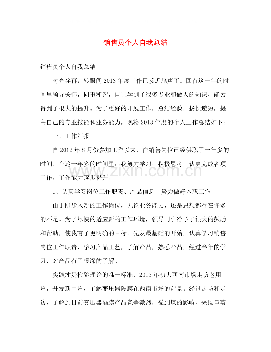 销售员个人自我总结.docx_第1页