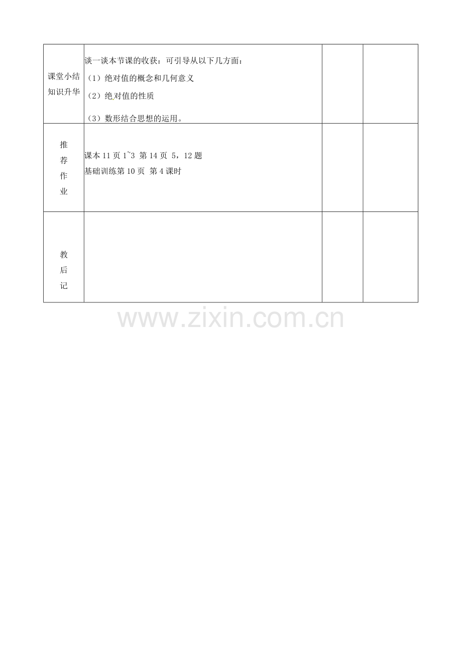 山东省邹平县实验中学七年级数学上册《1.2.4 绝对值》教案1 （新版）新人教版.doc_第3页