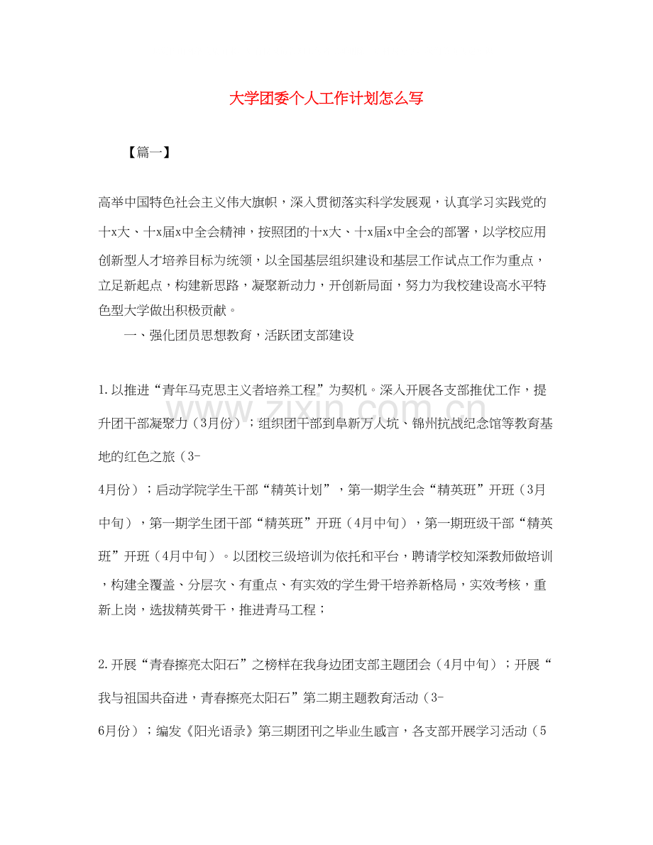 大学团委个人工作计划怎么写.docx_第1页