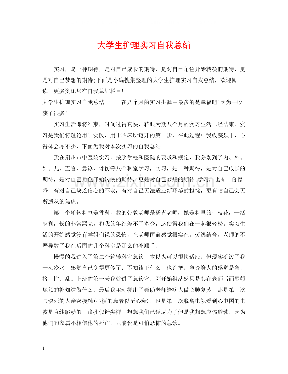 大学生护理实习自我总结.docx_第1页