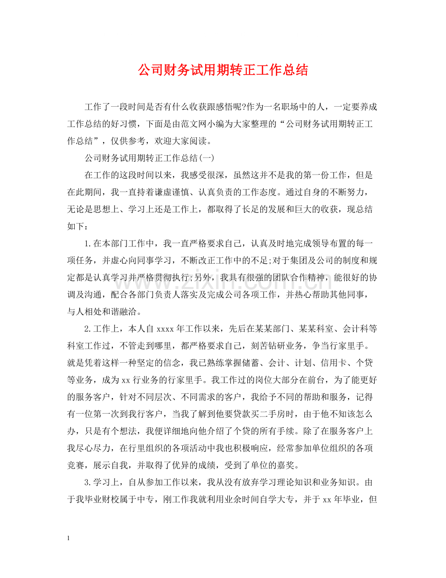 公司财务试用期转正工作总结.docx_第1页