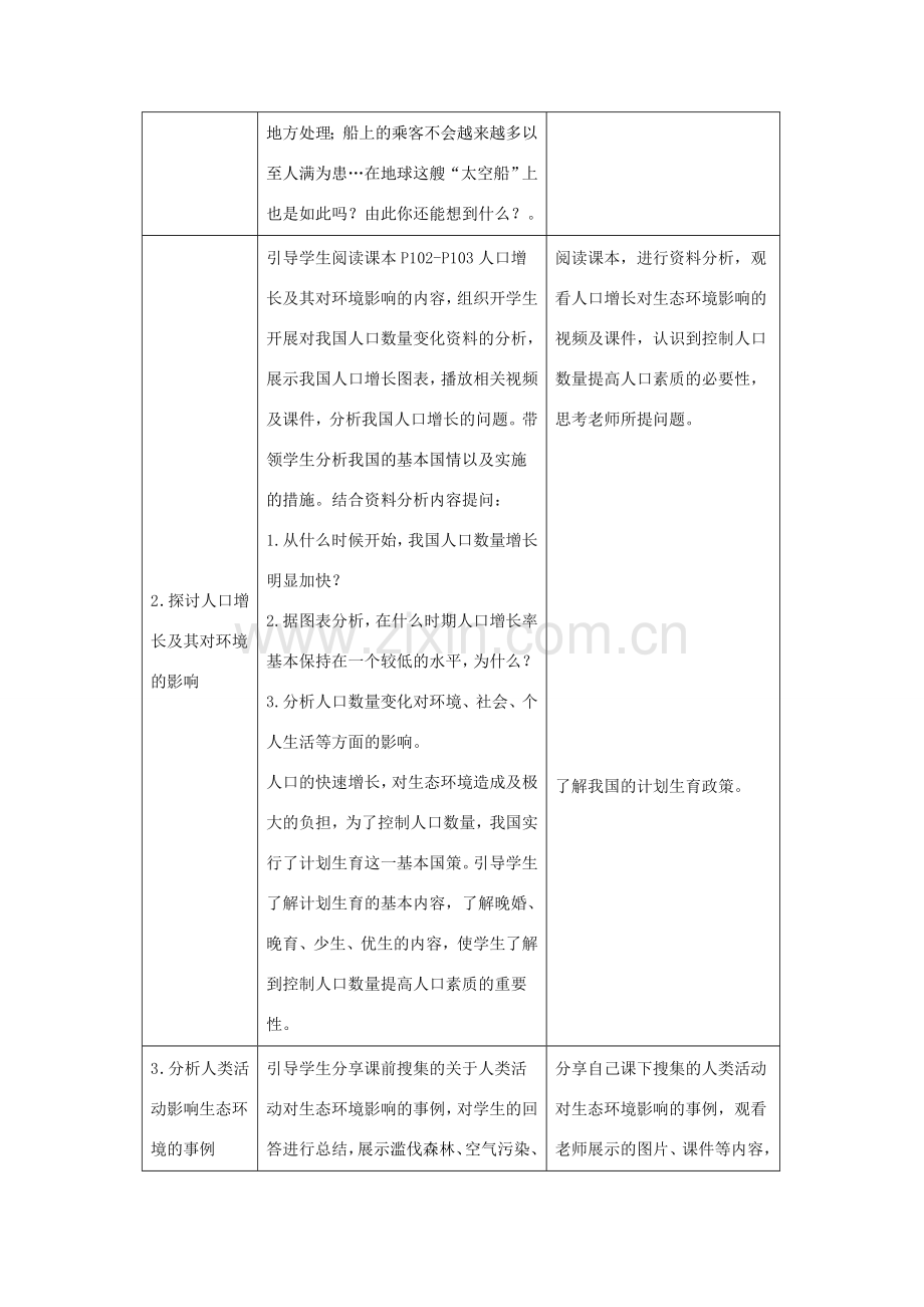 七年级生物下册 4.7.1《分析人类活动对生态环境的影响》教案 （新版）新人教版-（新版）新人教版初中七年级下册生物教案.doc_第2页