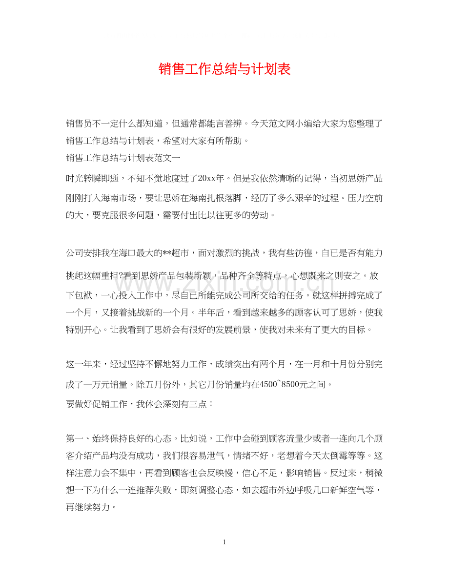 销售工作总结与计划表.docx_第1页