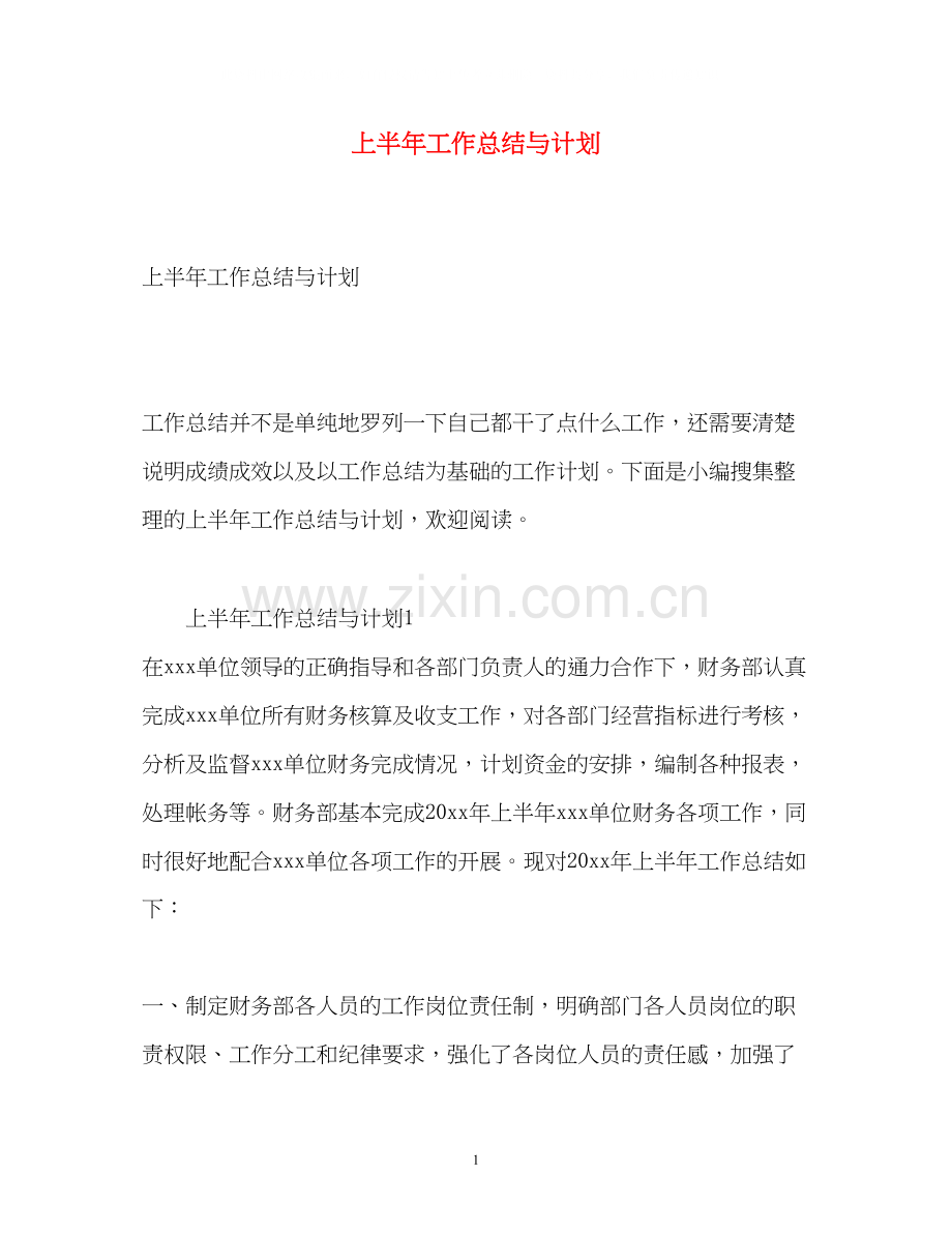 上半年工作总结与计划.docx_第1页