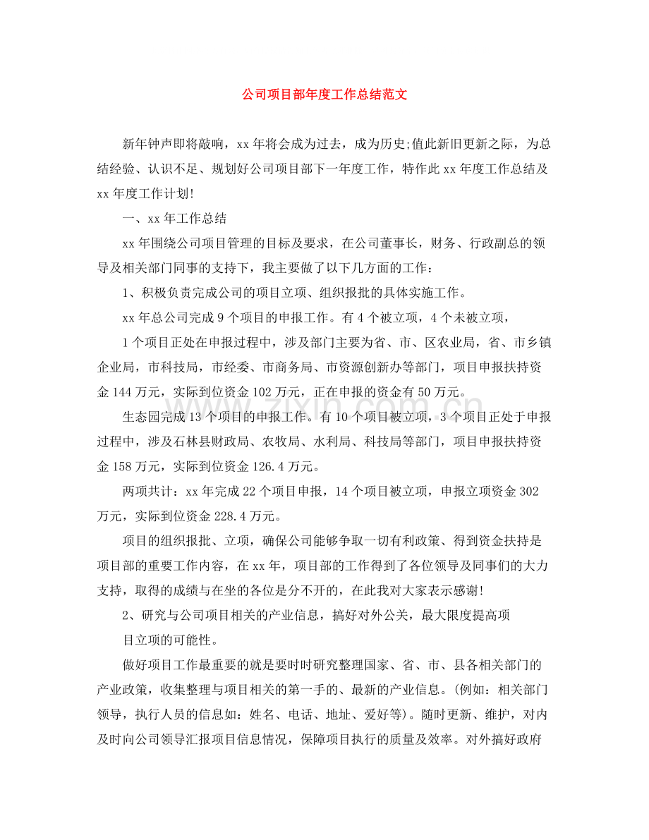 公司项目部年度工作总结范文.docx_第1页