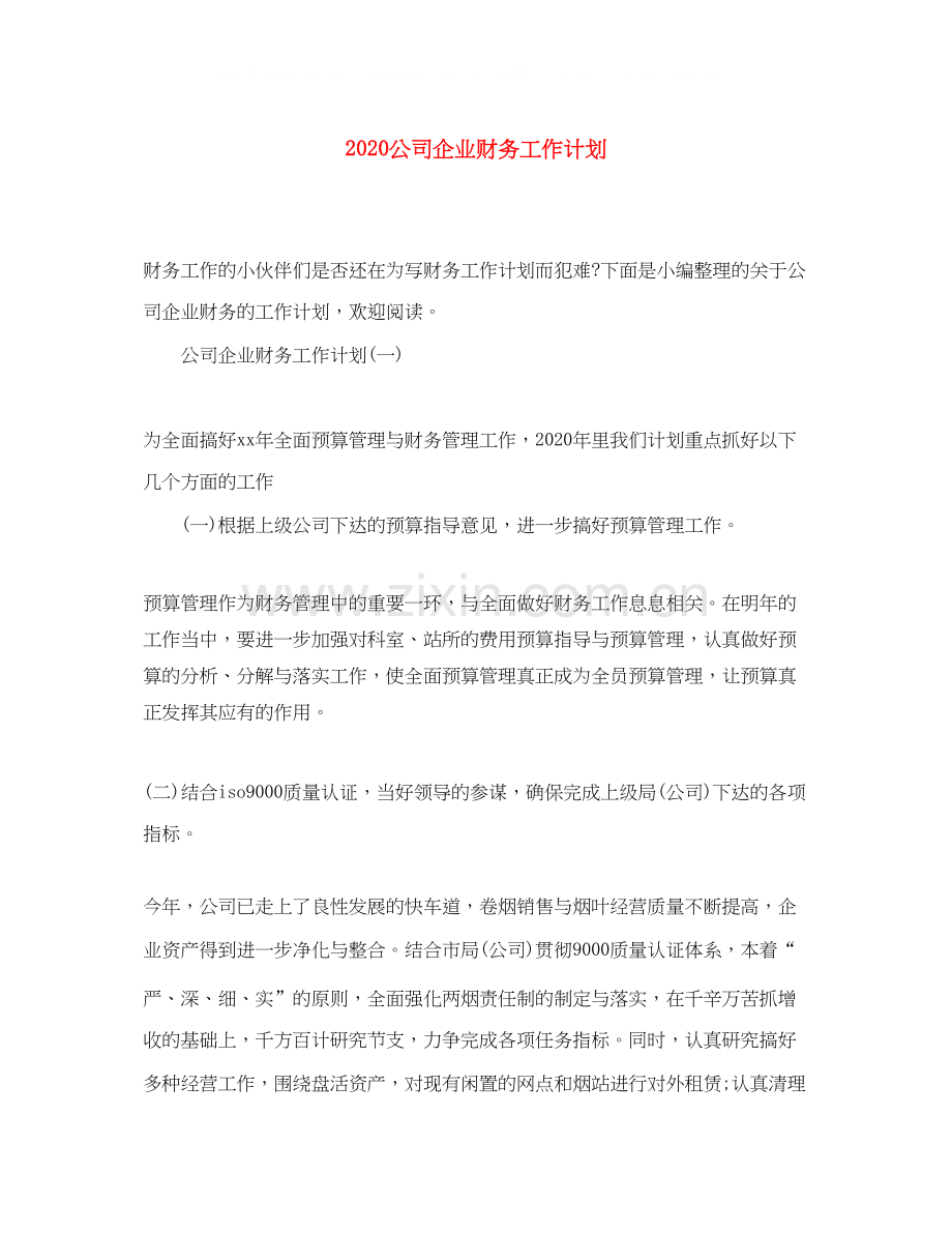 公司企业财务工作计划.docx_第1页