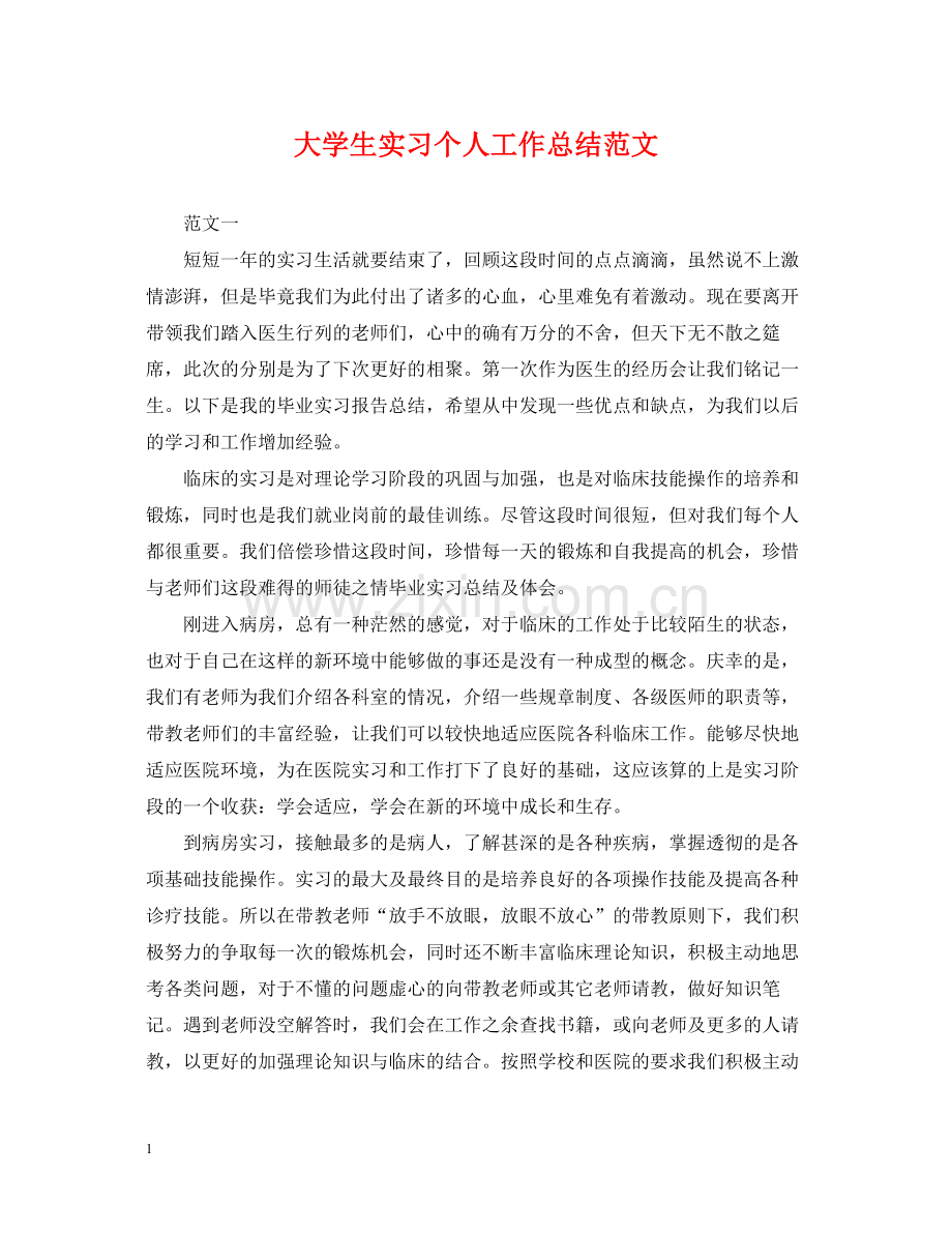 大学生实习个人工作总结范文2.docx_第1页