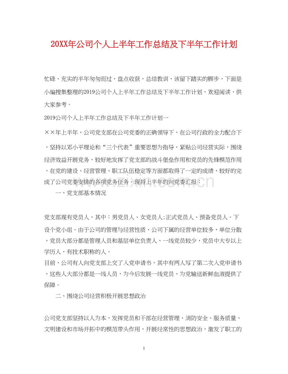 公司个人上半年工作总结及下半年工作计划.docx_第1页