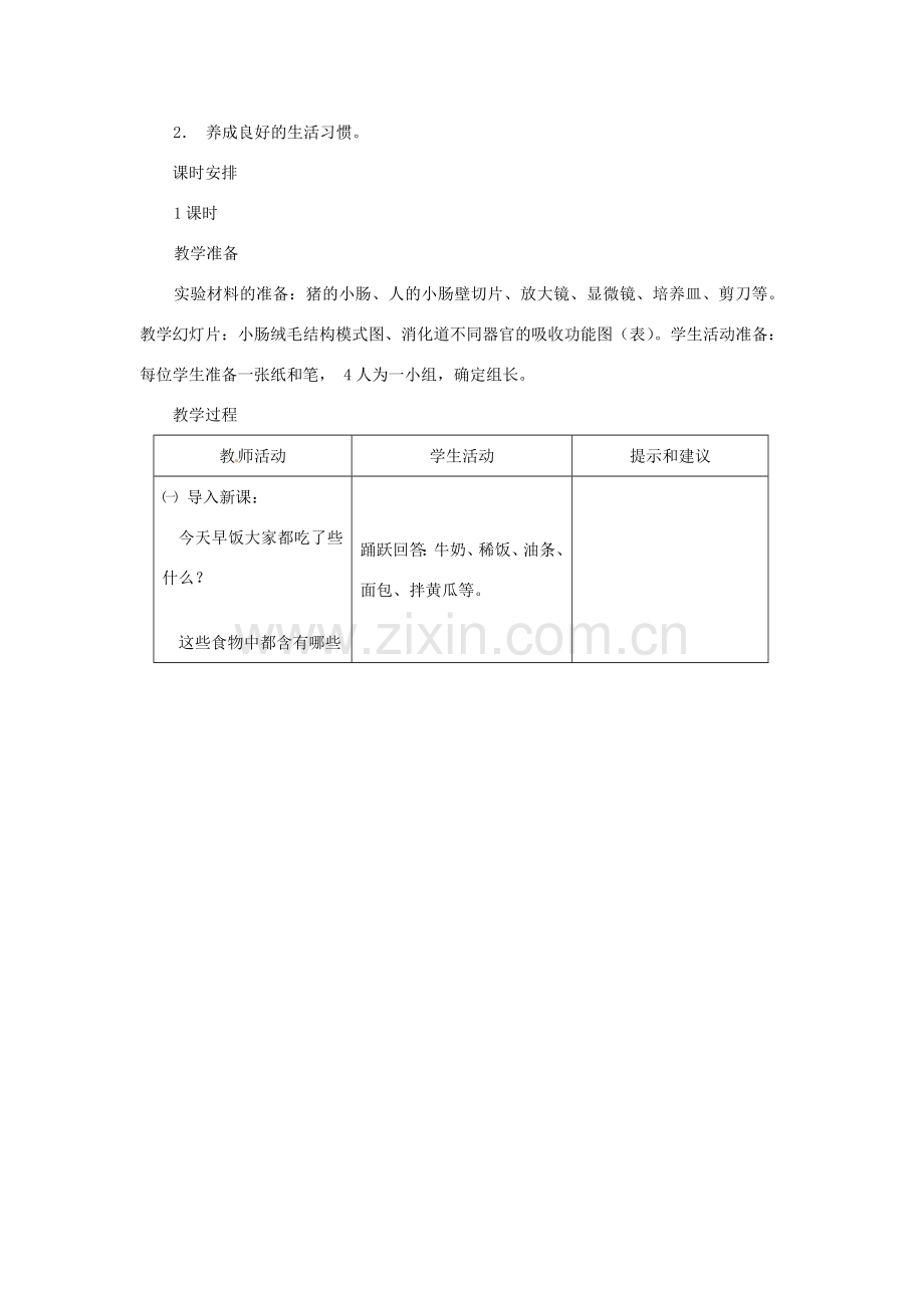 七年级生物下册 第一章《合理膳食 平衡营养》1.3 营养物质的吸收和利用教案 （新版）冀教版.doc_第2页