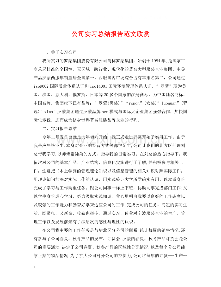 公司实习总结报告范文欣赏.docx_第1页