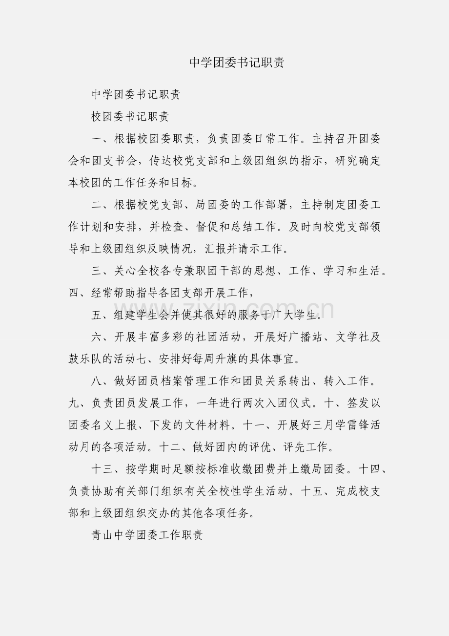 中学团委书记职责.docx_第1页