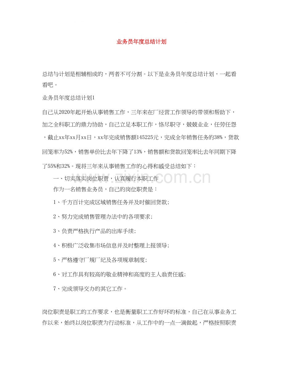 业务员年度总结计划.docx_第1页