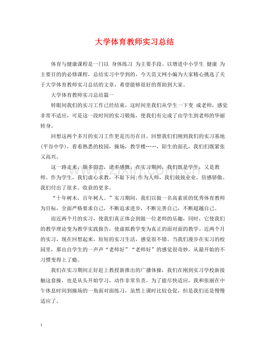 大学体育教师实习总结.docx_第1页