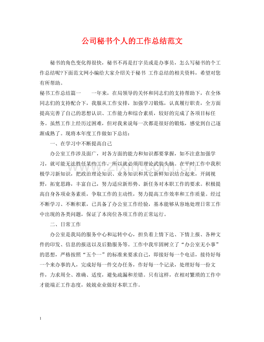 公司秘书个人的工作总结范文.docx_第1页