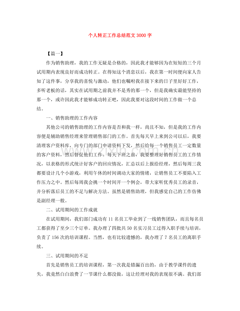 个人转正工作总结范文3000字.docx_第1页