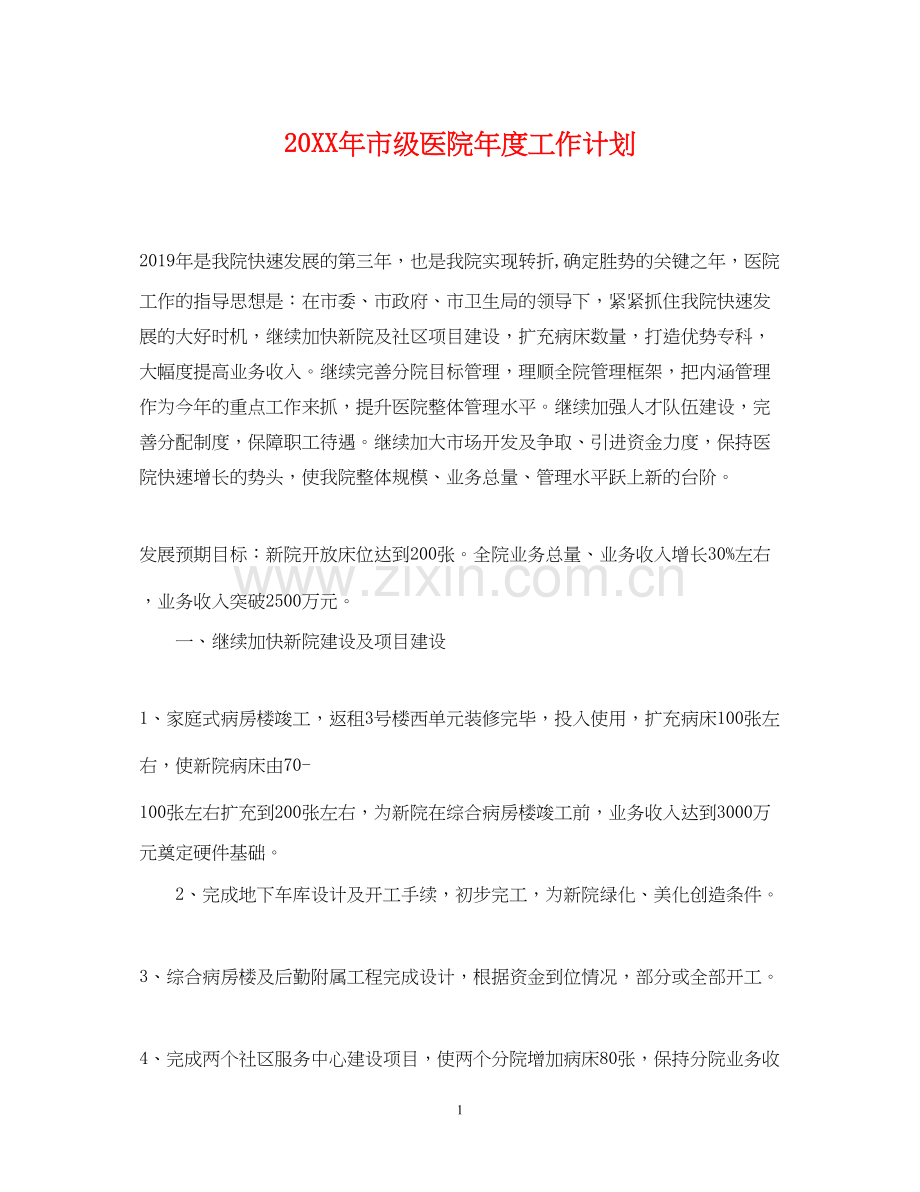 市级医院年度工作计划.docx_第1页