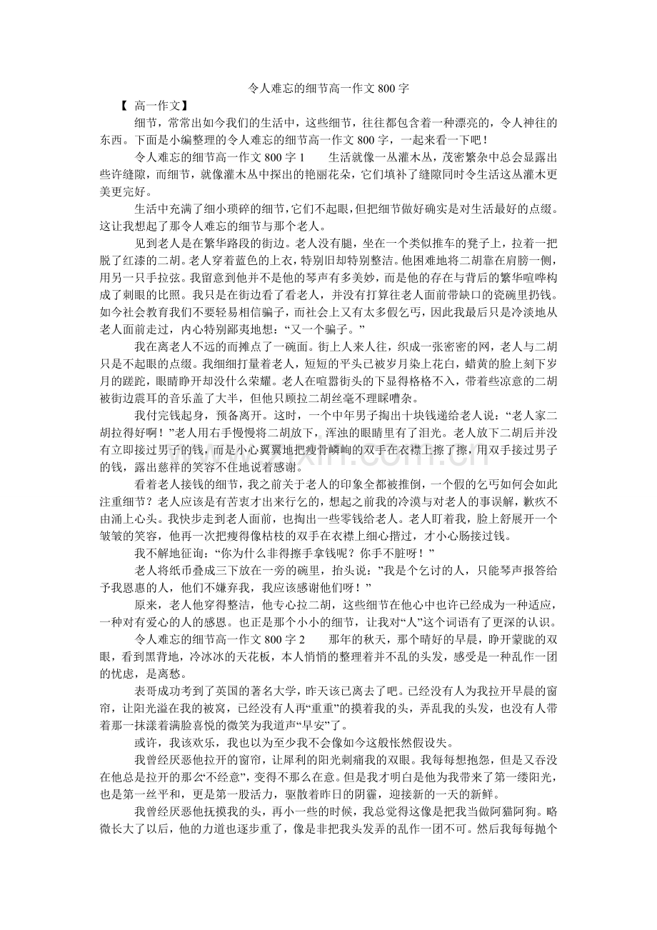 令人难忘的细节高一作文800字.doc_第1页