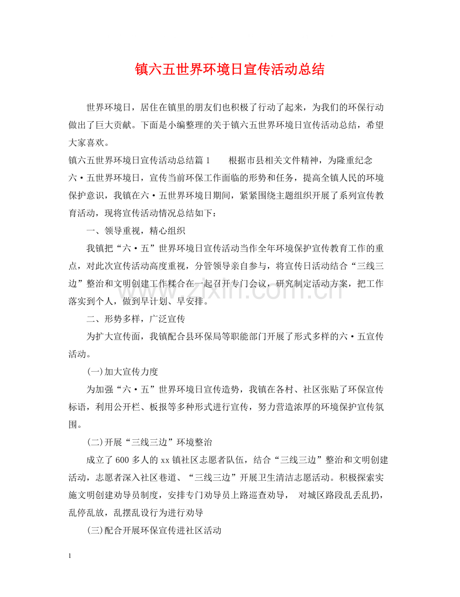 镇六五世界环境日宣传活动总结.docx_第1页