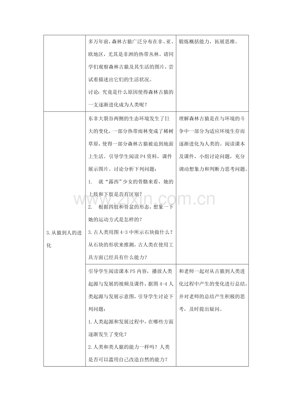 七年级生物下册 4.1.1《人类的起源和发展》教学设计 （新版）新人教版-（新版）新人教版初中七年级下册生物教案.doc_第3页