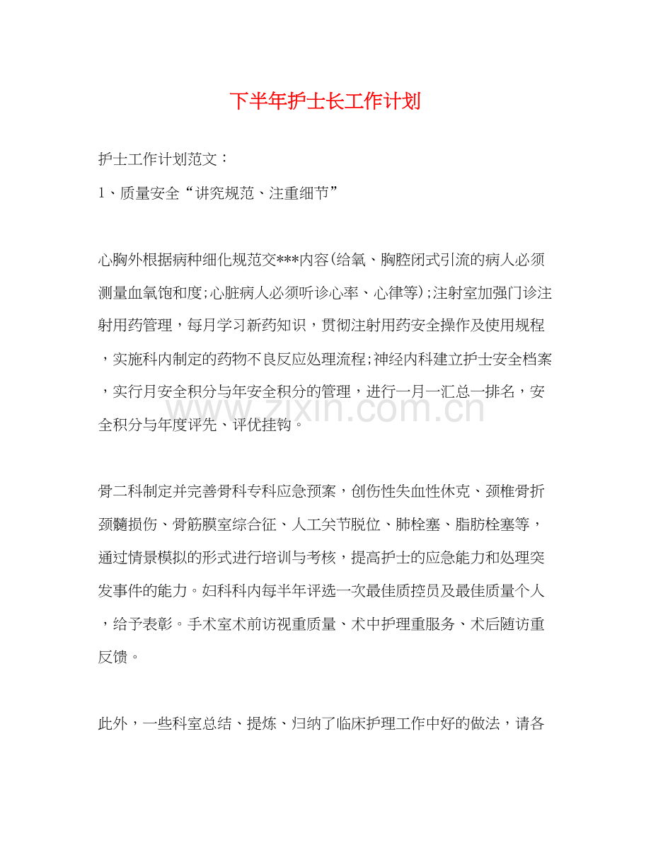 下半年护士长工作计划.docx_第1页