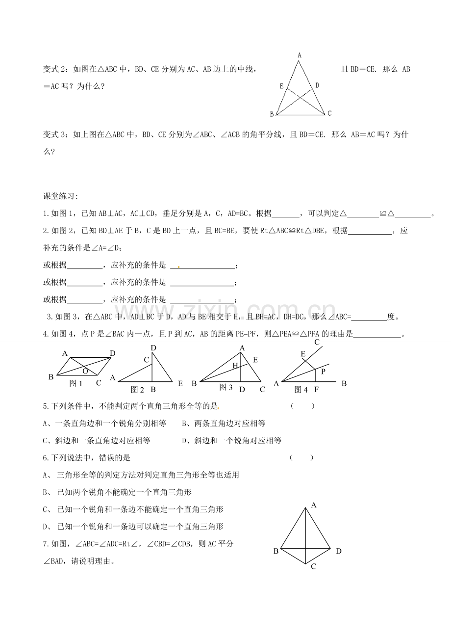 江苏省丹阳市华南实验学校七年级数学下册《11.3探索三角形全等的条件（HL）》教案 苏科版.doc_第2页