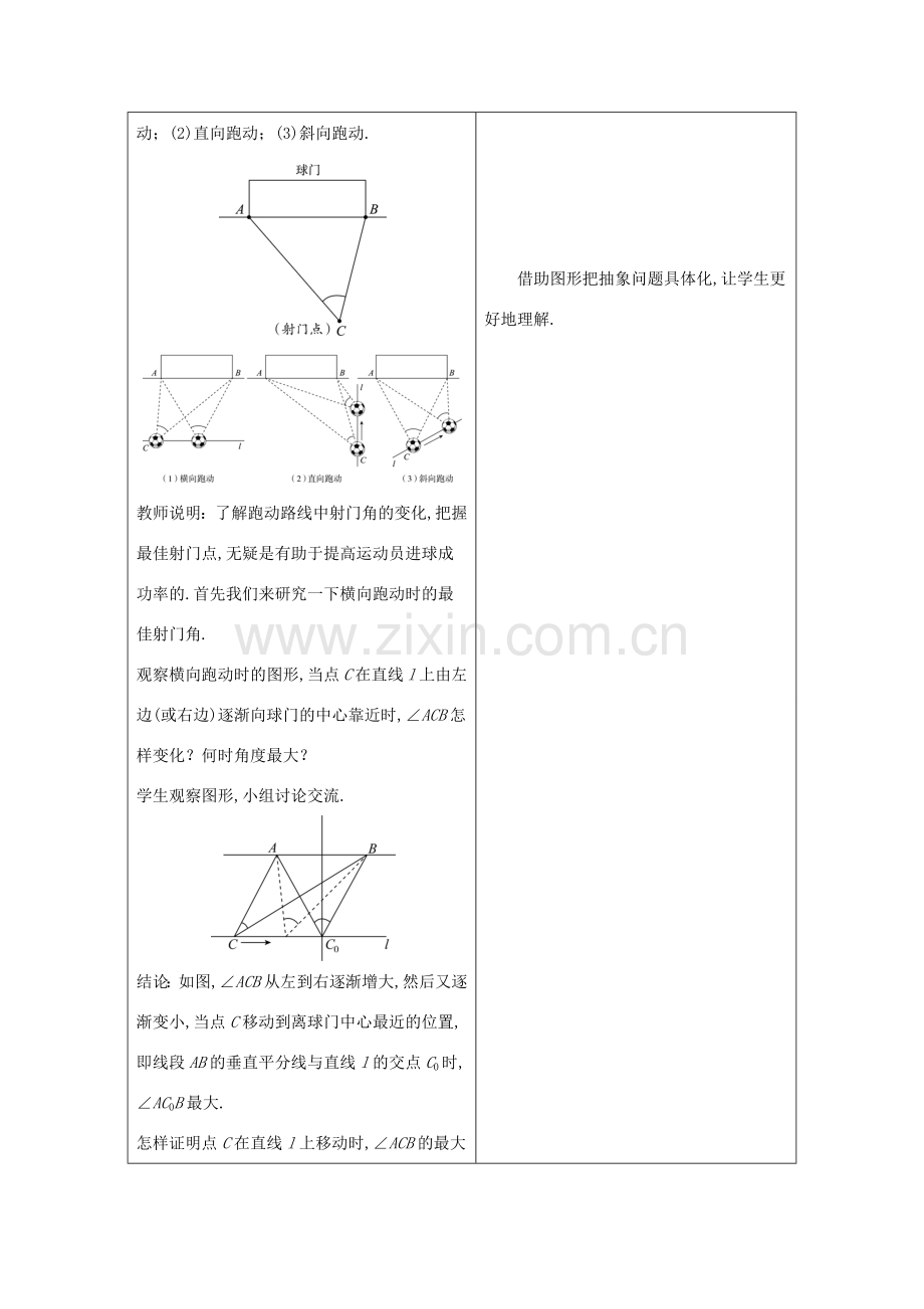 九年级数学下册 第24章 圆 24.8 综合与实践 进球线路与最佳射门角教案 （新版）沪科版-（新版）沪科版初中九年级下册数学教案.docx_第2页