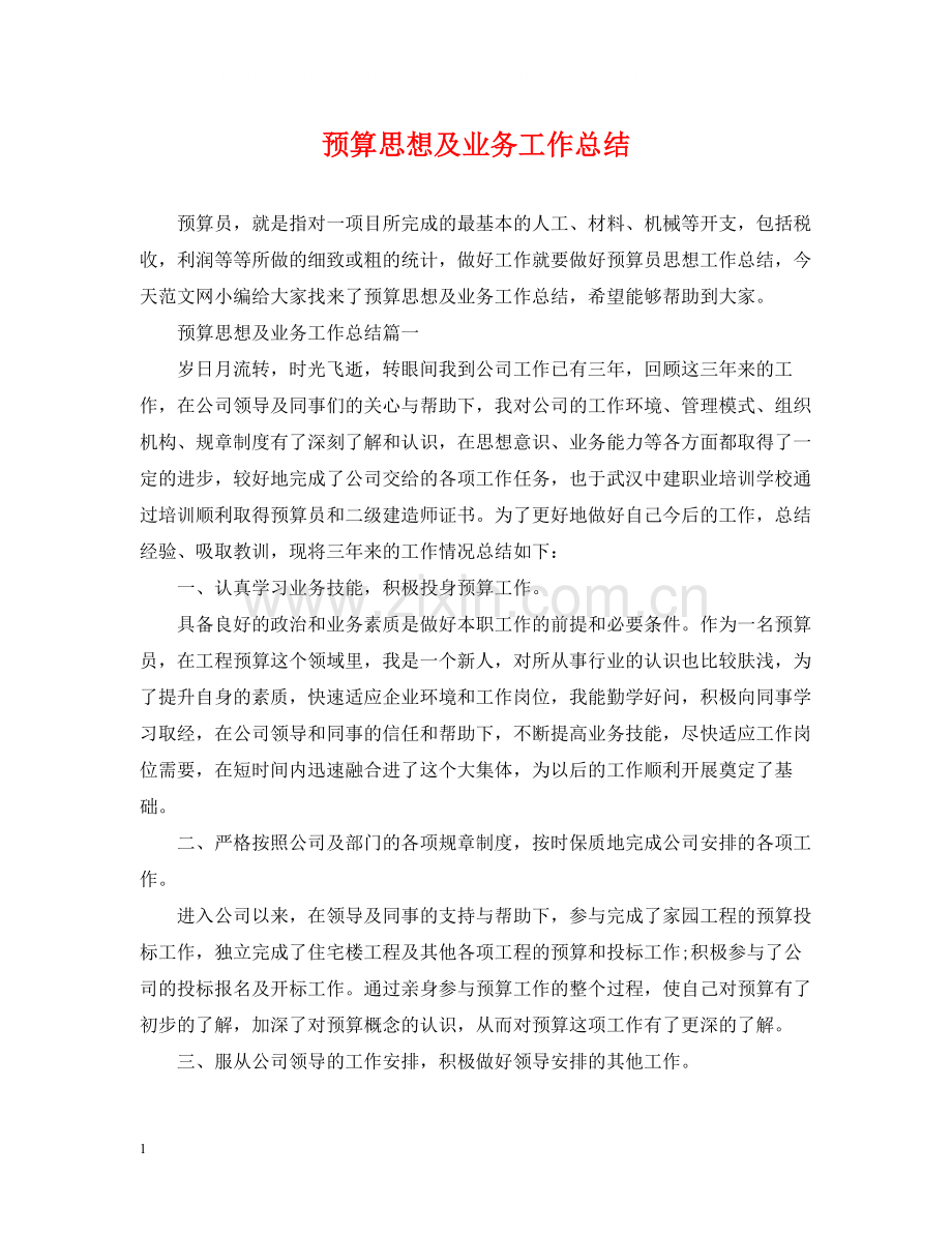 预算思想及业务工作总结.docx_第1页