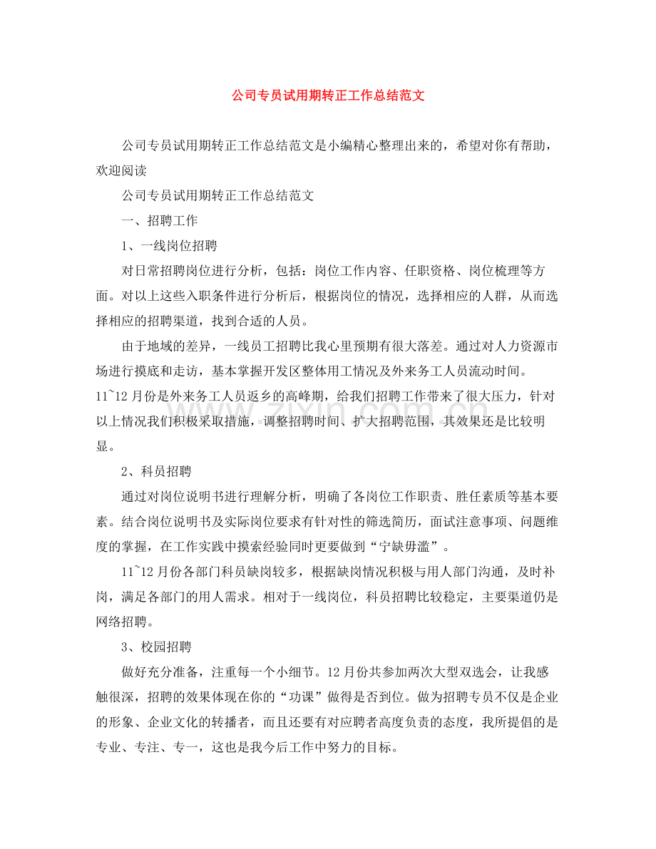 公司专员试用期转正工作总结范文.docx_第1页