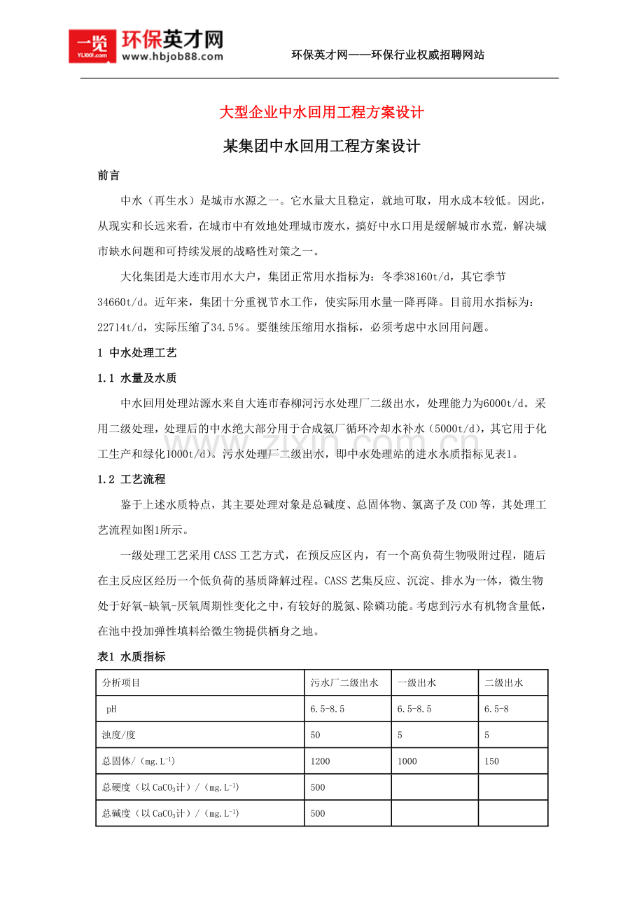 某集团中水回用工程方案设计.doc_第1页