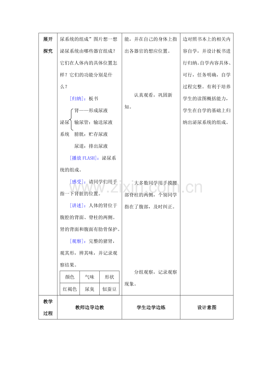 七年级生物下册 第四单元 生物圈中的人 第十一章 人体内的废物排入环境 第一节 人体泌尿系统的组成教案（新版）苏教版-（新版）苏教版初中七年级下册生物教案.doc_第3页