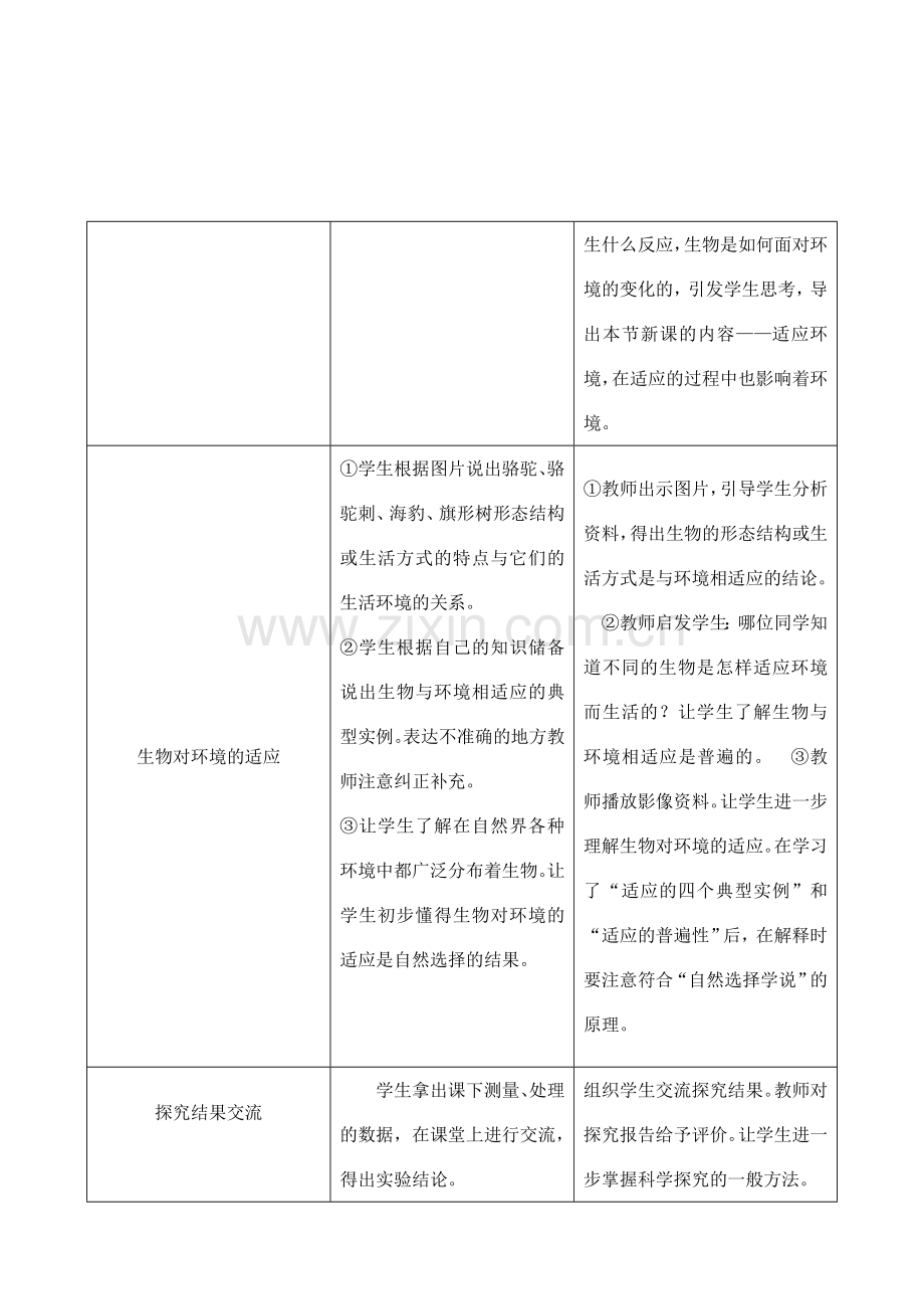 七年级生物上册 1.2.3生物对环境的适应和影响教学设计 人教版.doc_第3页