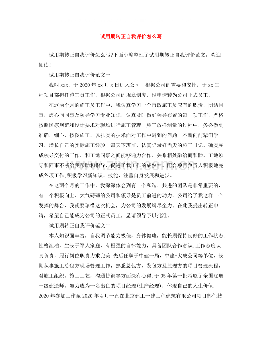 试用期转正自我评价怎么写.docx_第1页