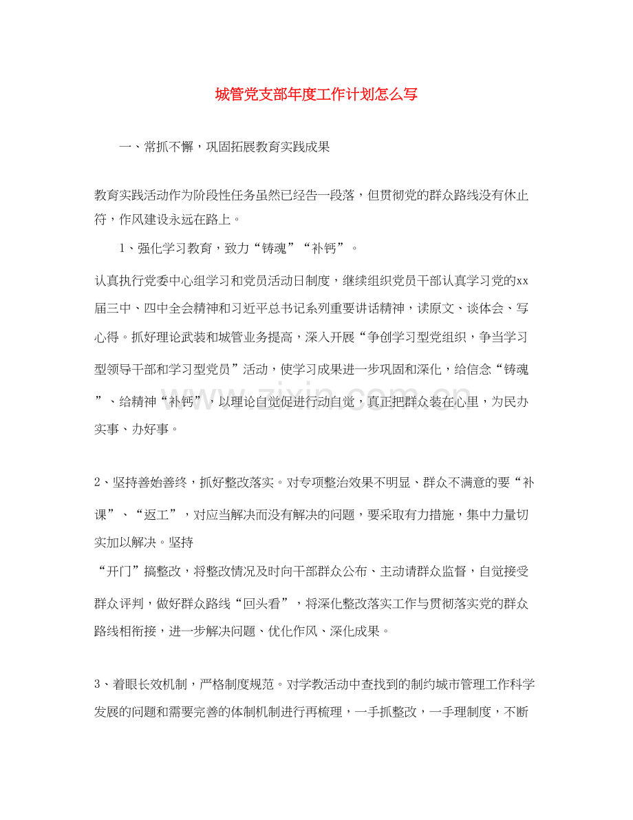 城管党支部年度工作计划怎么写.docx_第1页