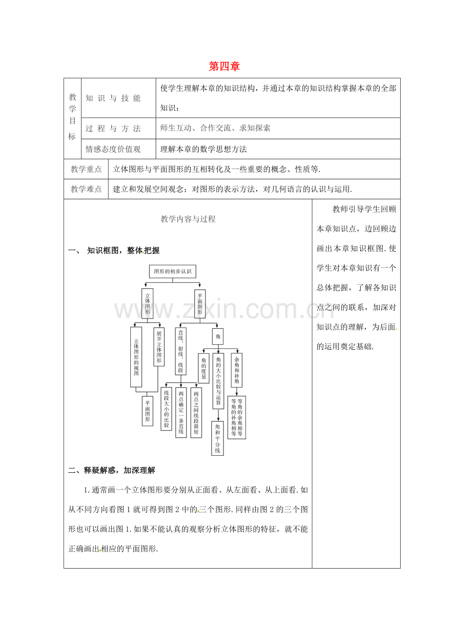 吉林省长春市双阳区七年级数学上册 第四章 图形的初步认识复习课（1）教案 （新版）华东师大版-（新版）华东师大版初中七年级上册数学教案.doc_第1页