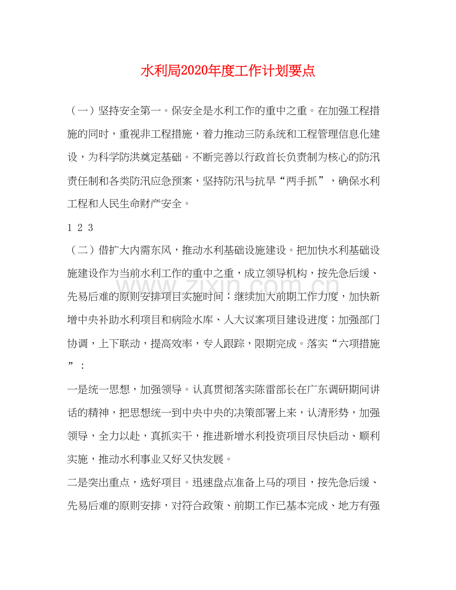 水利局年度工作计划要点.docx_第1页