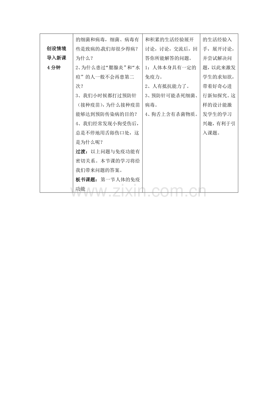 七年级生物下册 3.6.1 人体的免疫功能教案 （新版）济南版-（新版）济南版初中七年级下册生物教案.doc_第2页