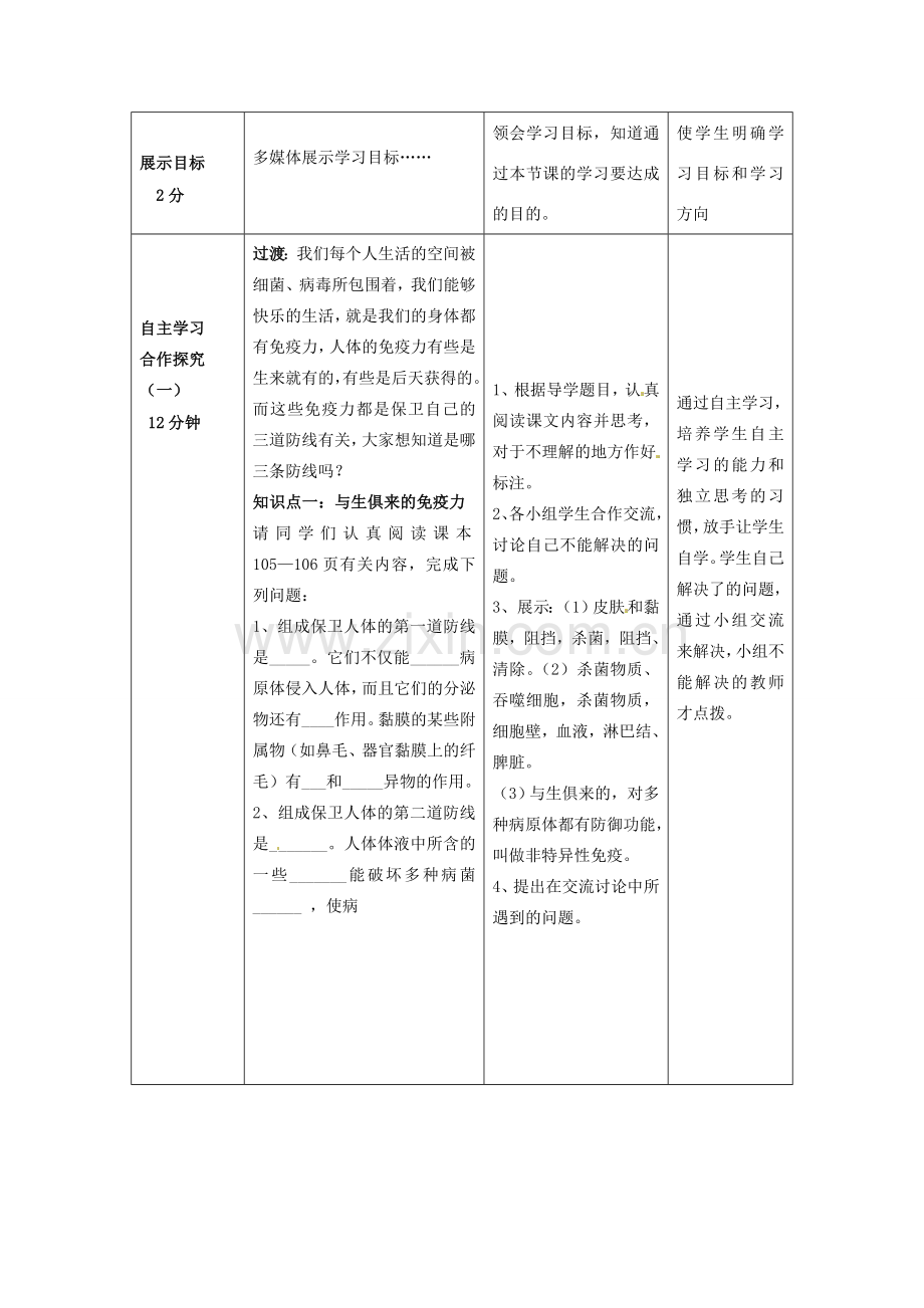 七年级生物下册 3.6.1 人体的免疫功能教案 （新版）济南版-（新版）济南版初中七年级下册生物教案.doc_第3页